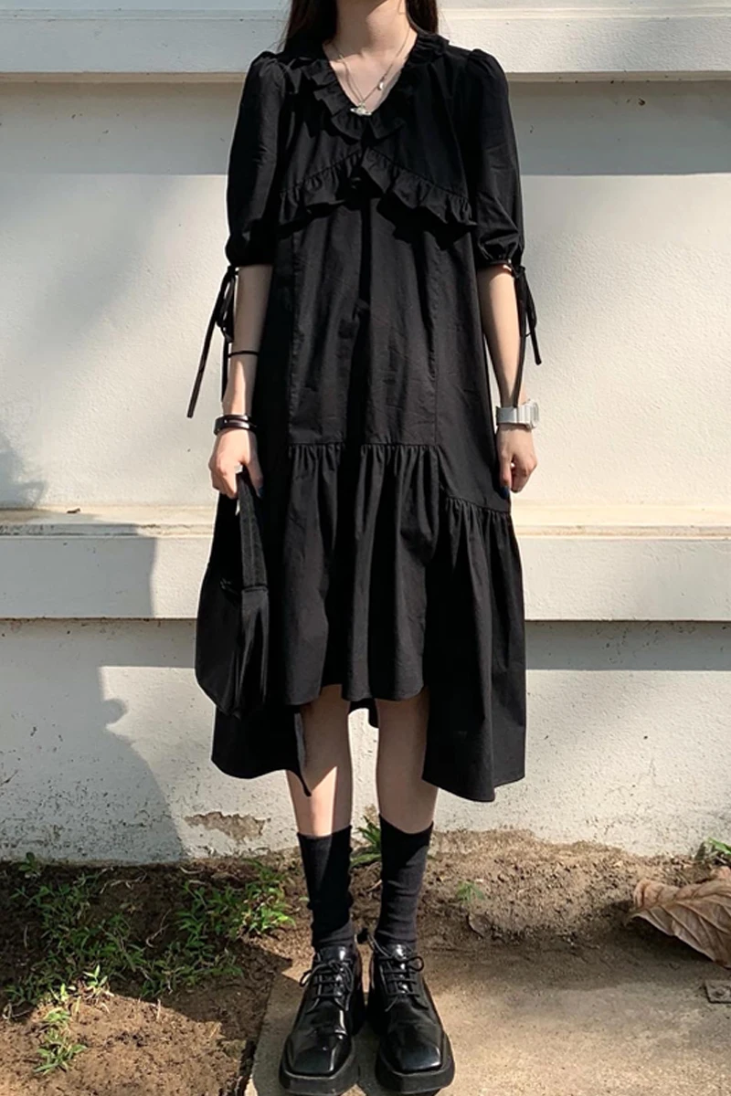 

2020 summer black dress for woman loose funk aethetic vintage alternative harajuku party dresses