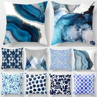 geometric cushion cover 45x45cm blue abstract printed polyester throw pillow case geometric art pillowcase square home decor