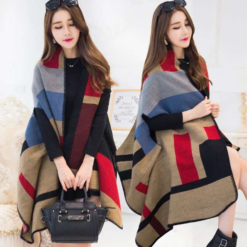 

2021 ShawAutumn Winter Women Shawl Girls Shawl Long Imitation Cashmere Wild Cloak Air Conditioning Thick Warm Cloak Coat