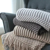 nordic style office nap shawl knit air conditioner blanket cover warm tassel solid color beds sofa blankets with tassel