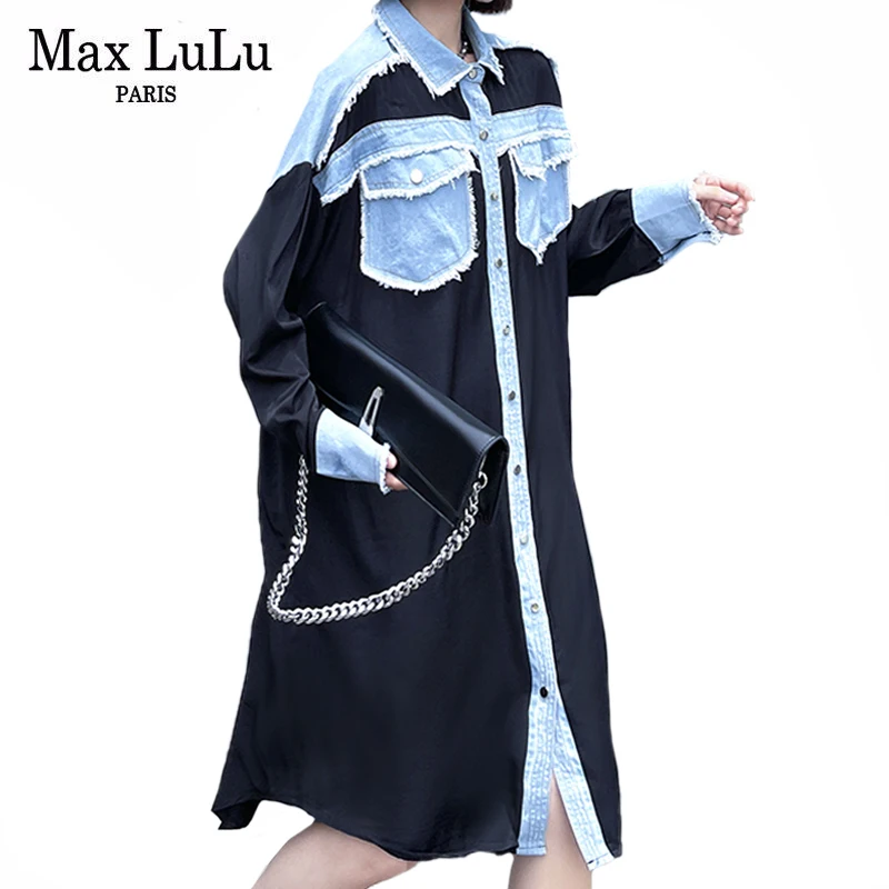 Уличное платье Max LuLu 2021 с длинным рукавом Осенние новые женские джинсовые длинные