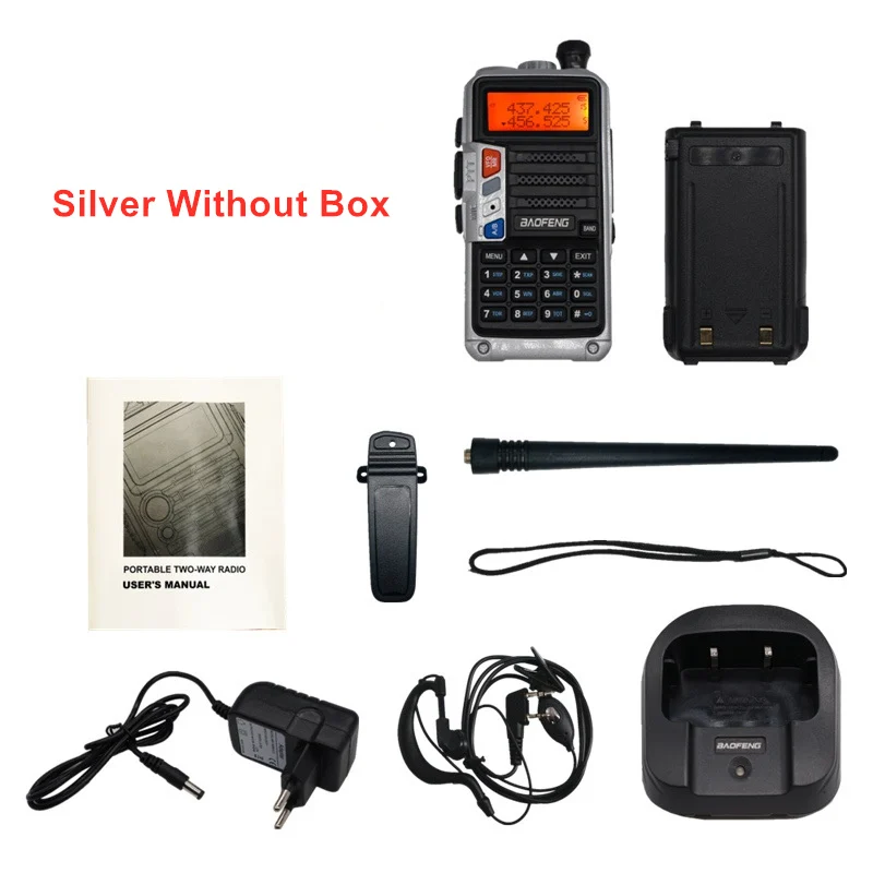 Silver Without Box Комплект из двух-передающая радиоустановка Baofeng UV 5R Pro 8 Вт Мощность радио Comunicador двухдиапазонный УКВ иди и болтай Walkie Talkie “иди и UV-5R обновления CB Любительское радио - Цвет: Silver Without Box