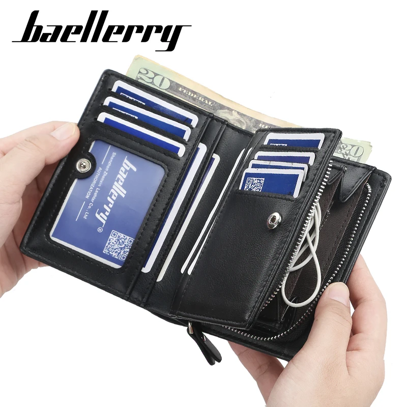 Baellerry роскошный мужской короткий кошелек для денег, брендовый мужской кошелек из искусственной кожи с карманом для монет на молнии, винтажн... от AliExpress WW
