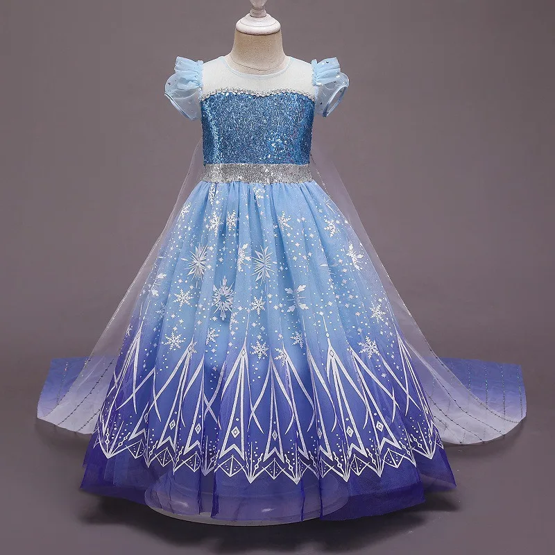 

Fancy Girl Princess Dresses Beauty Blue Cosplay Costume Snow Christmas Halloween Princess Dress up Children Party Clothes