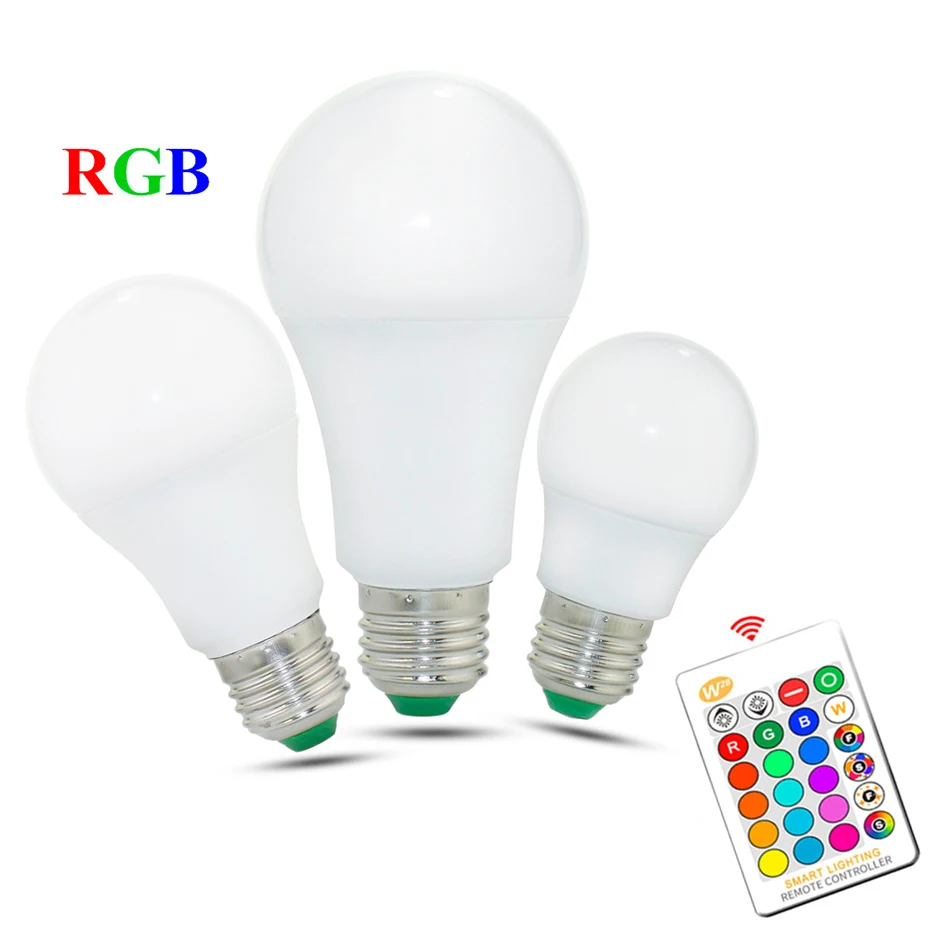 E27 RGB LED Bulb Light 110V 220V Dimmable Lamp 5W 10W 15W 16 Colors Changeable Home Lighting With Remote Control | Лампы и освещение