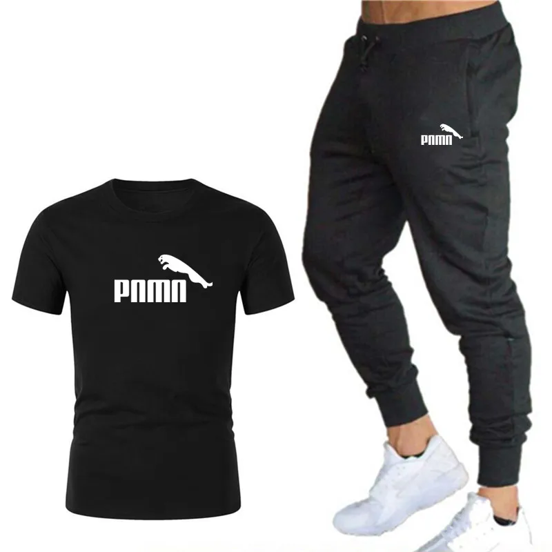 

New men's fashion two-piece T-shirt + casual pants suit men's summer new printed T-shirt high-quality cotton short-sleeved sport