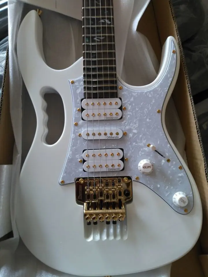 Высокое качество белая электрогитара 21 до 24 Лады хорошо зубчатый гитара все Золотое оборудование 7 в гитара
