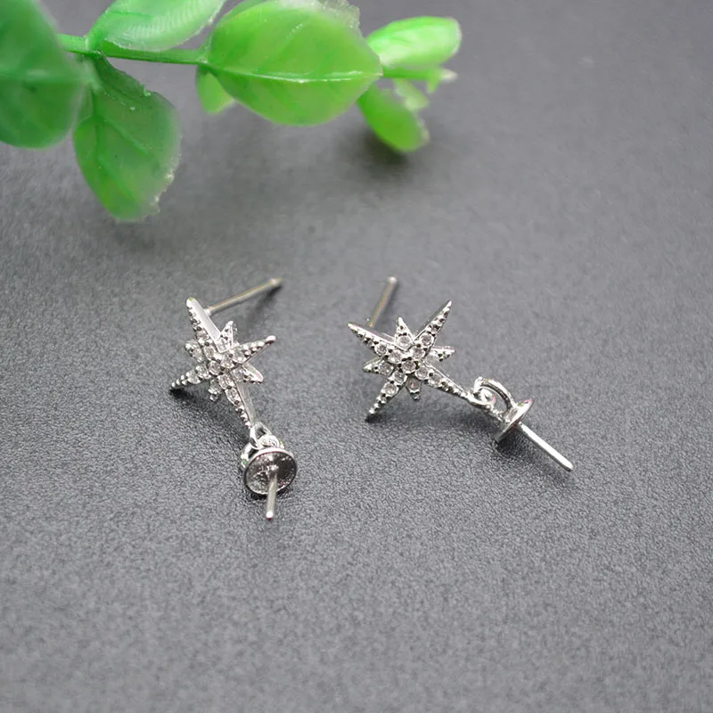 

10pc Silver Color CZ Micro-pave S925 Silver Anise Star Shape Ear Stud Pin Post Fit Earrings Fine Jewelry Making Accessories