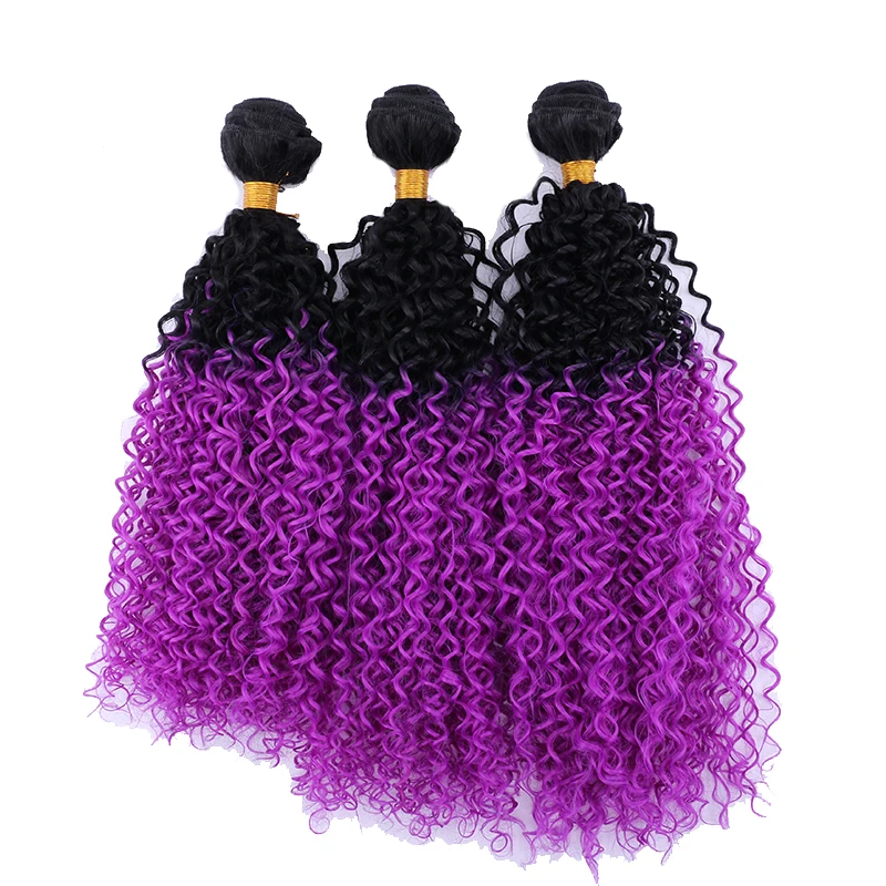 

Afro Kinky Curly Hair weaving ombre Color double machine weft Synthetic hair bundle For Black Woman