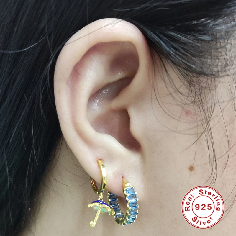 

Canner 925 Sterling Silver Aros Papaya Fruits Dangle Charm Hoop Earring Papaya Shrimp Crab Umbrella Circle Loops Piercing Clips