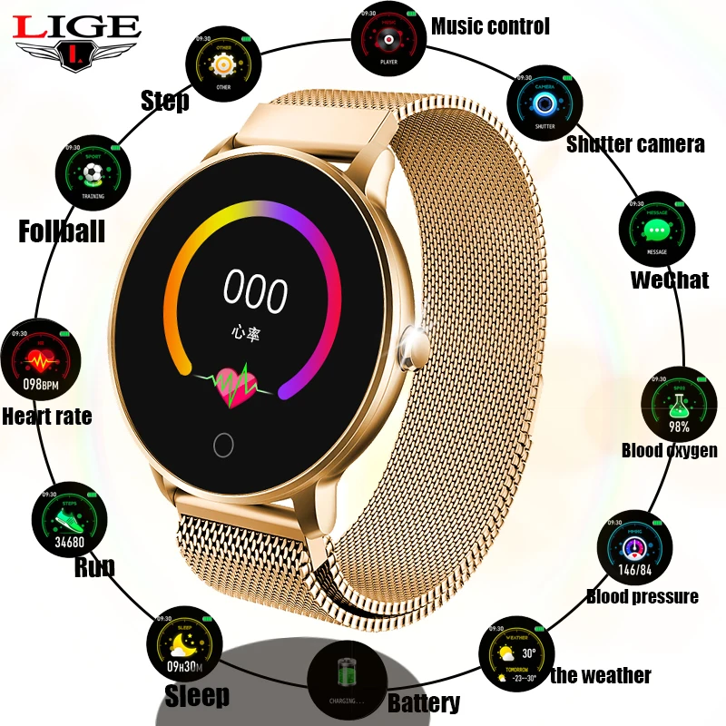 LIGE женские Смарт часы здоровье монитор сердечного ритма/кровяное