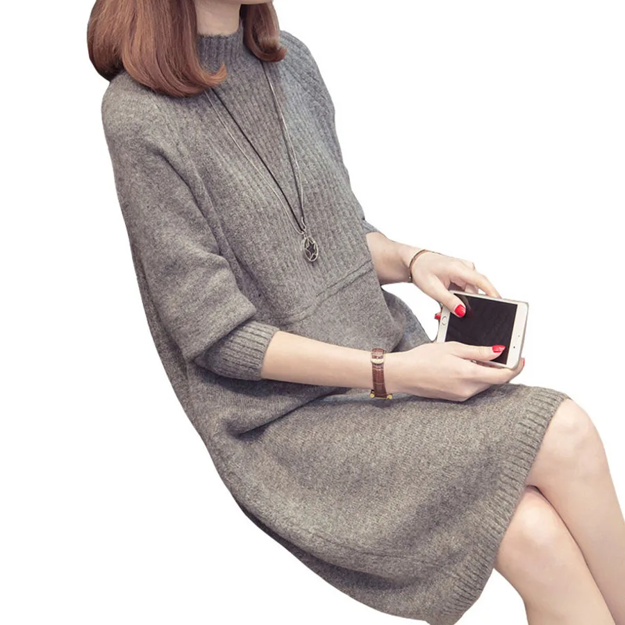 

ZOGAA 2020 Women Fashion Autumn Winter Turtleneck Sweater Dress Knitted Pullovers Sweaters Long Sleeve Jumper Pull Femme