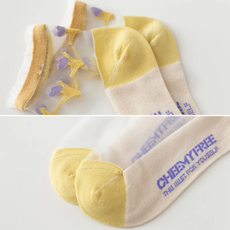 

Small Daisy Sheer Tulle Floral Ankle Socks Women Mesh Transparent Girls Cute Black White Sheer Lace Nylon Socks Pop Short Sock