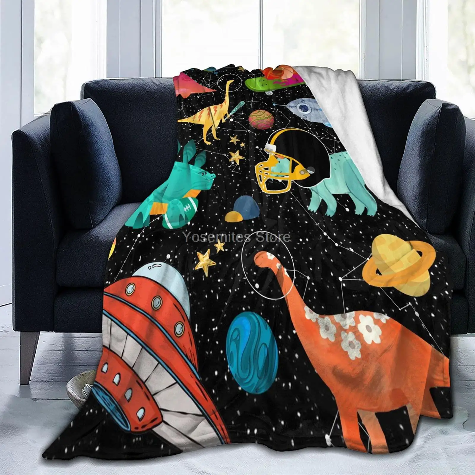 

Planet Dinosaur Flannel Fleece Blanket for Couch Bed Sofa Ultra Soft Cozy Blankets for Kids Adults, Great