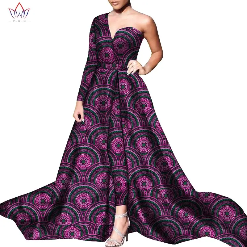 2pcs BazinRiche African One Shoulder Dresses and Pant Set Dashiki African Dresses for Women African Clothes Dress Trouser WY6055
