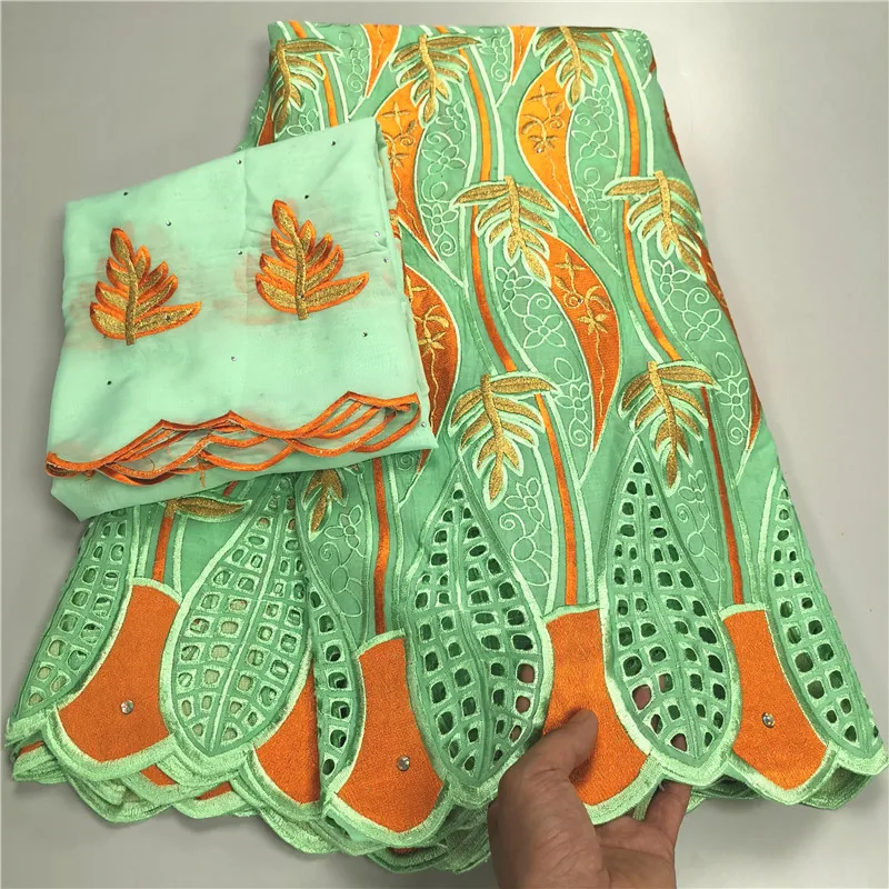 

7 Yard With Scarf Swiss Lace Fabric Heavy Beaded Embroidery African 100% Cotton Fabrics Swiss Voile Lace Dubai Style 7L052201