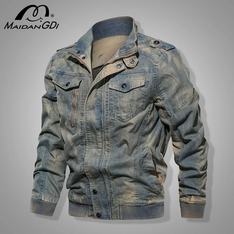 Куртка бомбер мужская джинсовая винтажный пилот в стиле ВВС тактическая