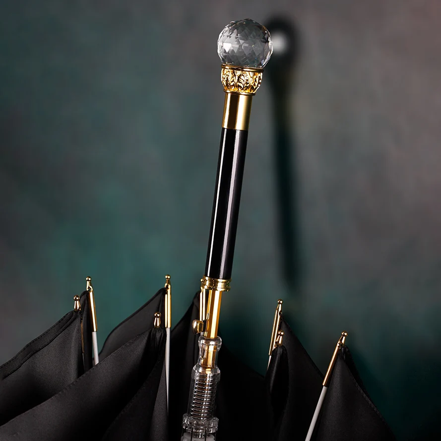 Прозрачный зонт с длинной ручкой черный водостойкий оригинальный двухслойный