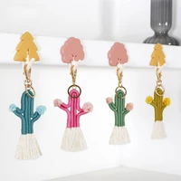 hanwoven rainbow cactus white cotton fringe tassel keychains boho cute plant flowers key rings car keys bag hanging pendant