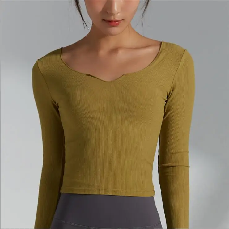 

Women Long Sleeve Yoga Shirts breathable Sportswear gym crop tops Running t-shirts Workout Fitness Shirts Women activewear