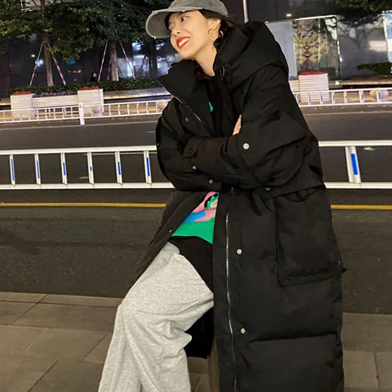 UMI MAO Korean Fashion Women's Mid-length Thick Down Padded Jacket 2022 Winter Tooling Paddeds Over-the-knee Quilted Coat Y2K | Женская