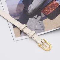 cowhide belt brass hardware pin buckle decorative fine belt jeans small waist cover white belt