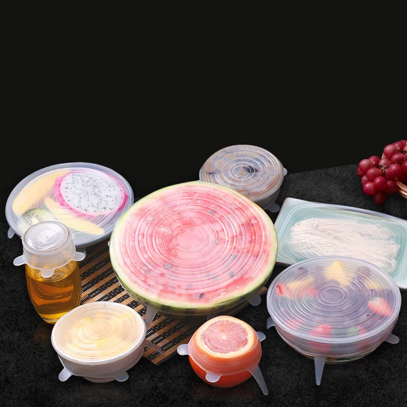 

Silicone 6-piece Set Fruit Fresh-keeping Cover for Bowl Stretchable and Stackable Refrigerator Fresh-keeping Bowl Cover