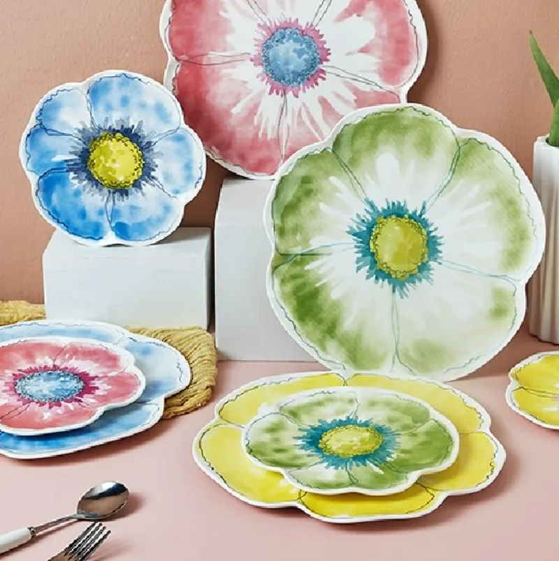 

Fruit Flower Series Snacks Kitchen Plate Living Room Exquisite Hand Painted Lace Ceramic Dinner Dessert Rack