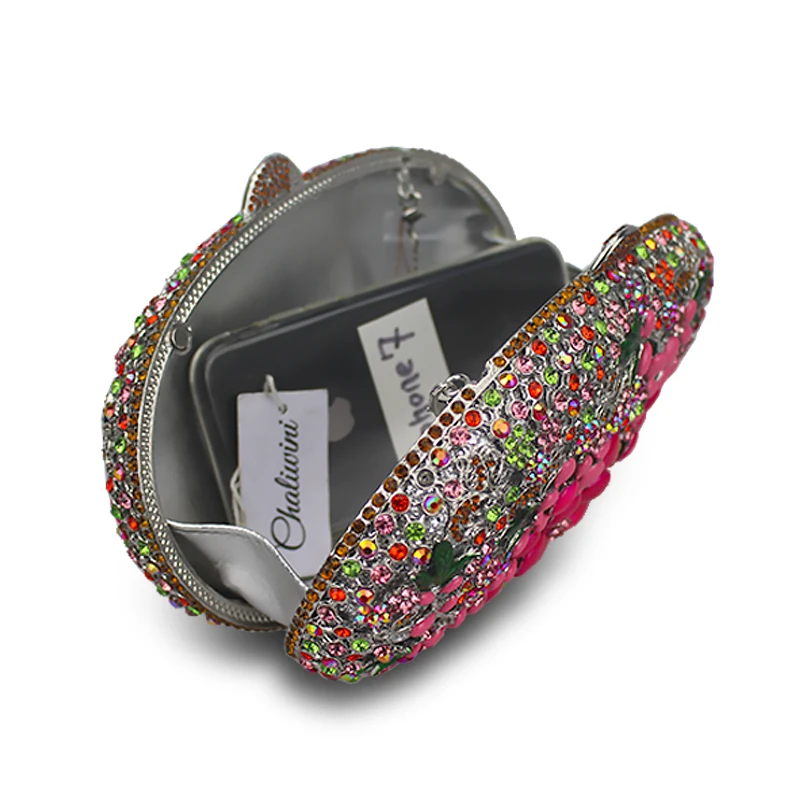 

Dazzling Women Gold Rose Flower Hollow Out Crystal Evening Metal Clutches Small Minaudiere Handbag Purse Wedding Box Clutch Bag