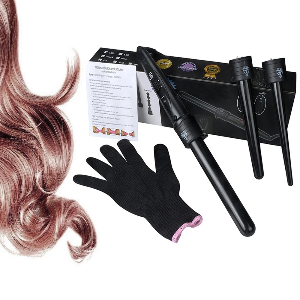 

5 in 1 Ceramic Curling Iron Wand Set Hair Curler Rollers Machine with 5 Interchangeable Ceramic Barrels Heat Resistant Glove
