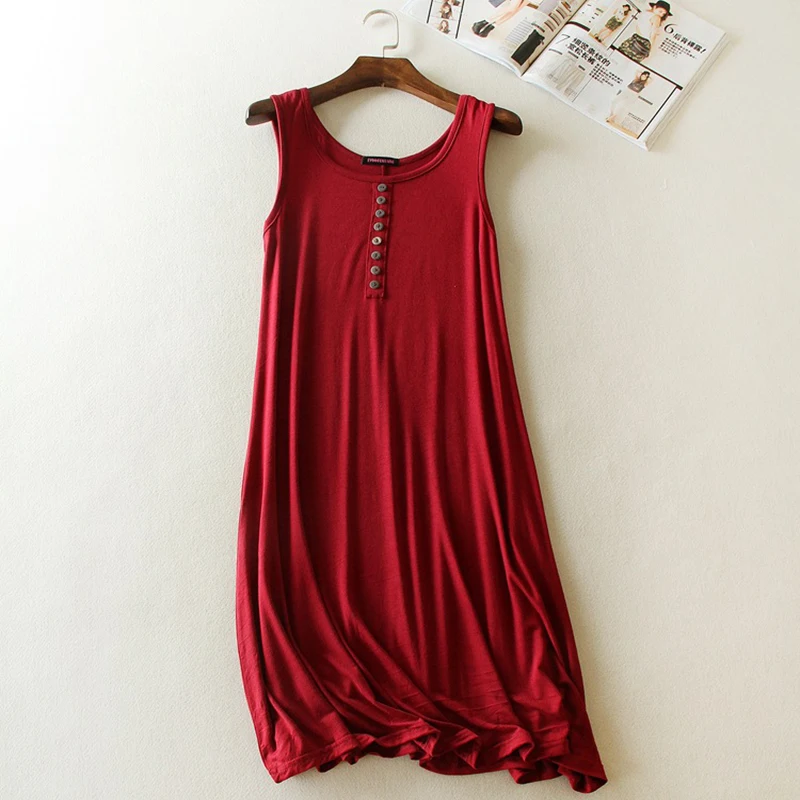 

Summer Modal Swing Sleeveless Dress Loose Bottomed Sexy Skirt for Women Medium Length Solid Vest Nighties Sleepwear