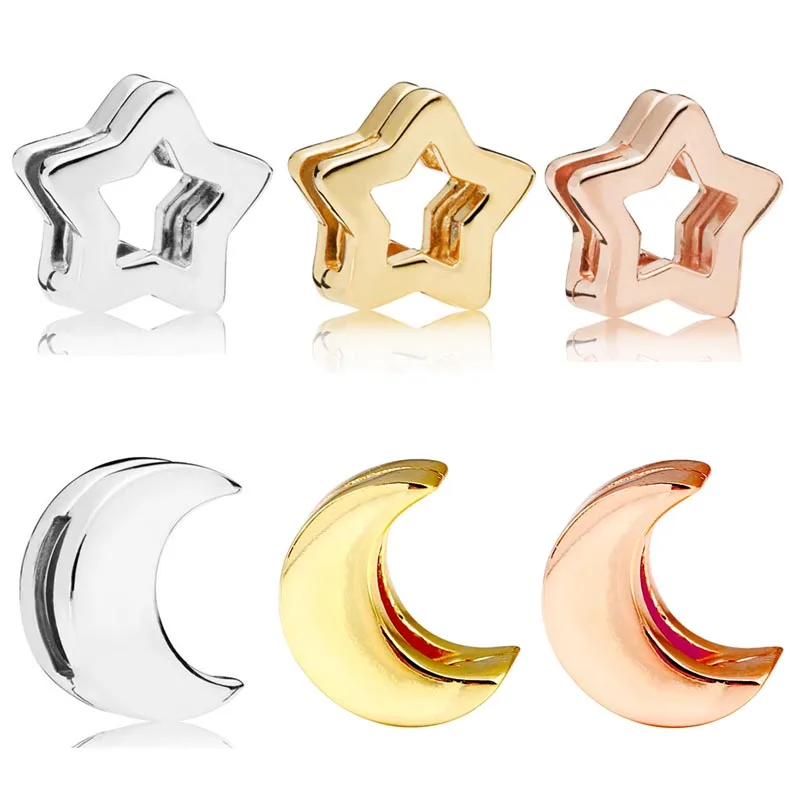 

Реальные рефлексоры гладкая Луна и звезда зажим Очаровательная подвеска браслет и браслет pandora Diy ювелирные изделия