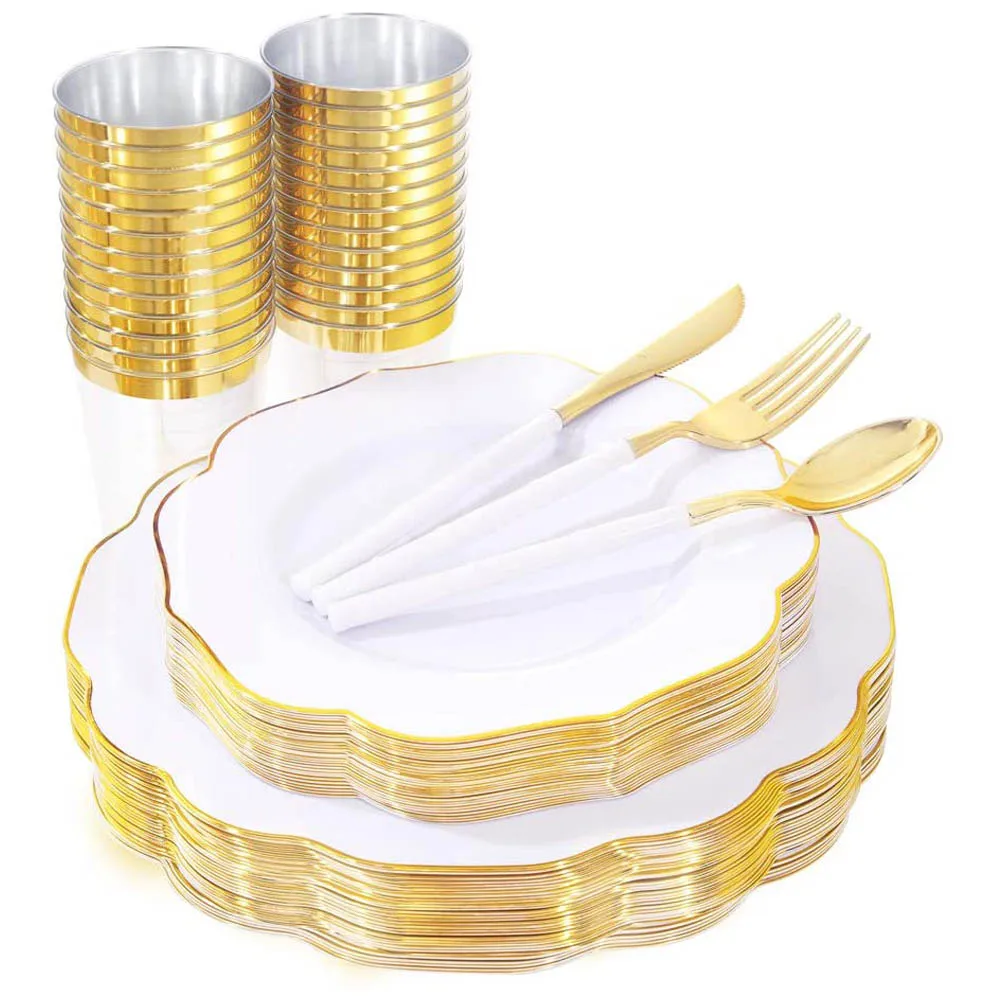 

Одноразовая посуда для вечерние из 60 предметов, Бронзирующая кружевная пластиковая тарелка, чашка, аксессуары для дня рождения, свадьбы, ве...