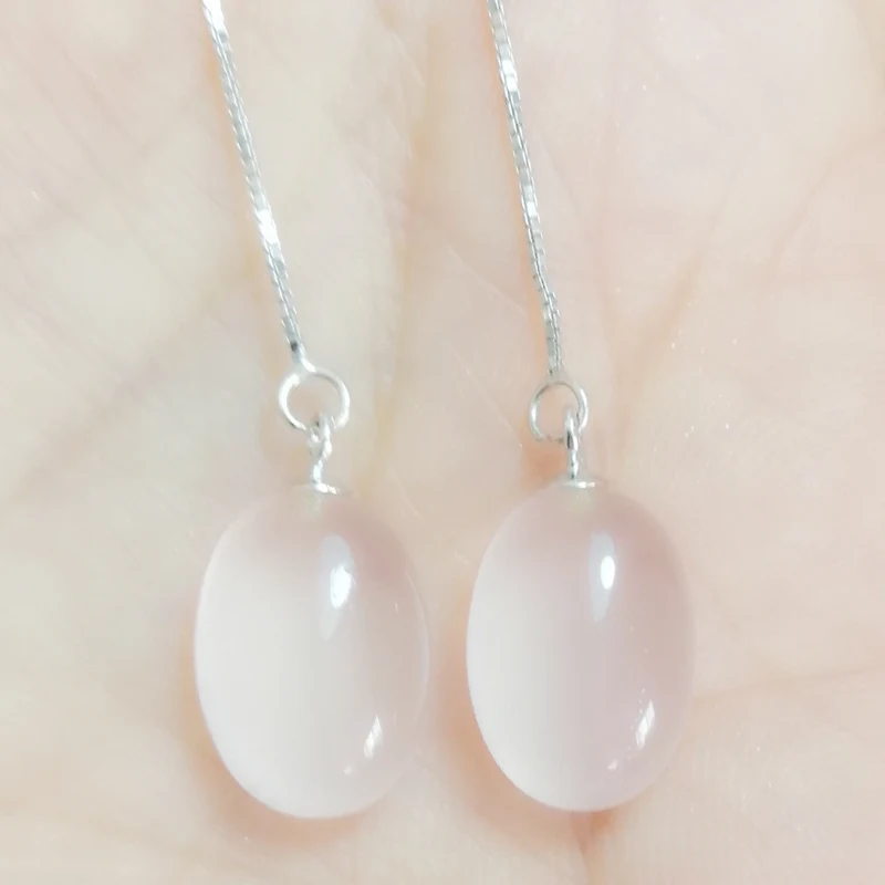 Серьги-капли из натурального розового кварца 6.5ct* 2 шт драгоценный камень Серебро 925 пробы хорошее ювелирное изделие T8112103
