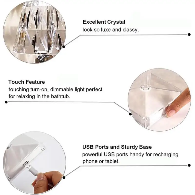 С кристалалми и стразами настольная лампа USB Перезаряжаемые сенсорный Ночной