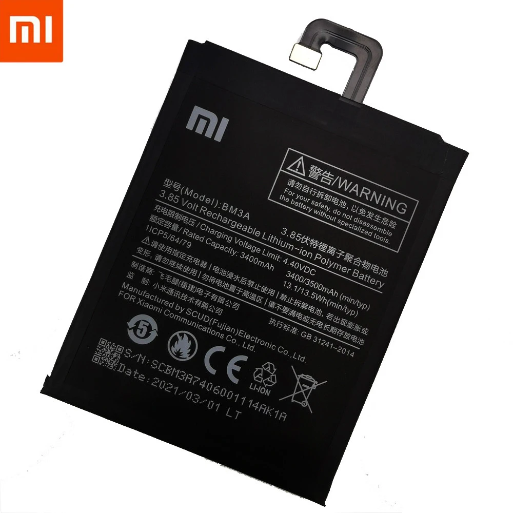 Xiao Mi Оригинальная батарея для телефона BM3A Xiaomi Note 3 сменная 3400 мАч аккумулятор