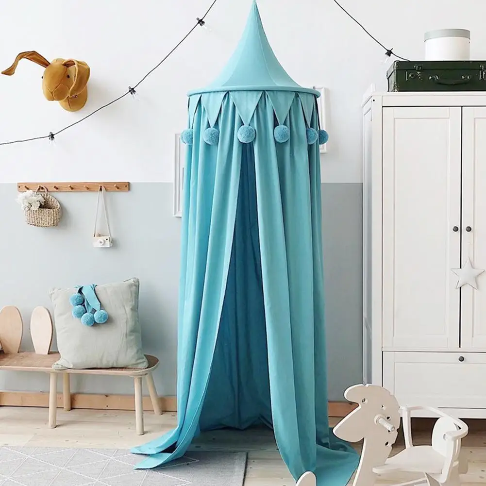 

Nordic Kid Baby Bed Canopy Round Pompom Dome Hanging Mosquito Net Play Tent