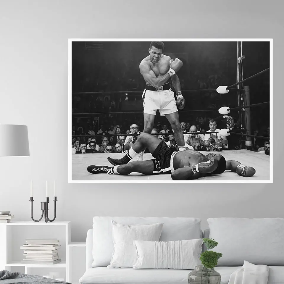 Черно-белый стиль Мухаммед Али холст живопись постеры и принты для гостиной без