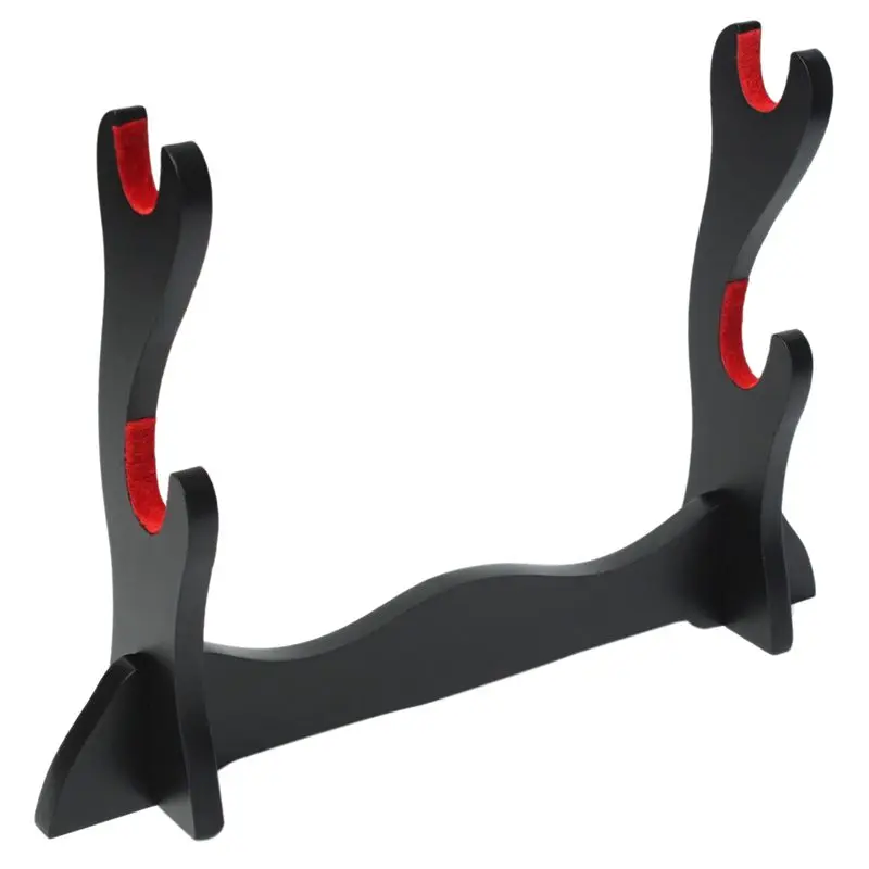 

2 Tier Katana Samurai Sword Holder Black Bracket Hanger Red Cotton Display Stand