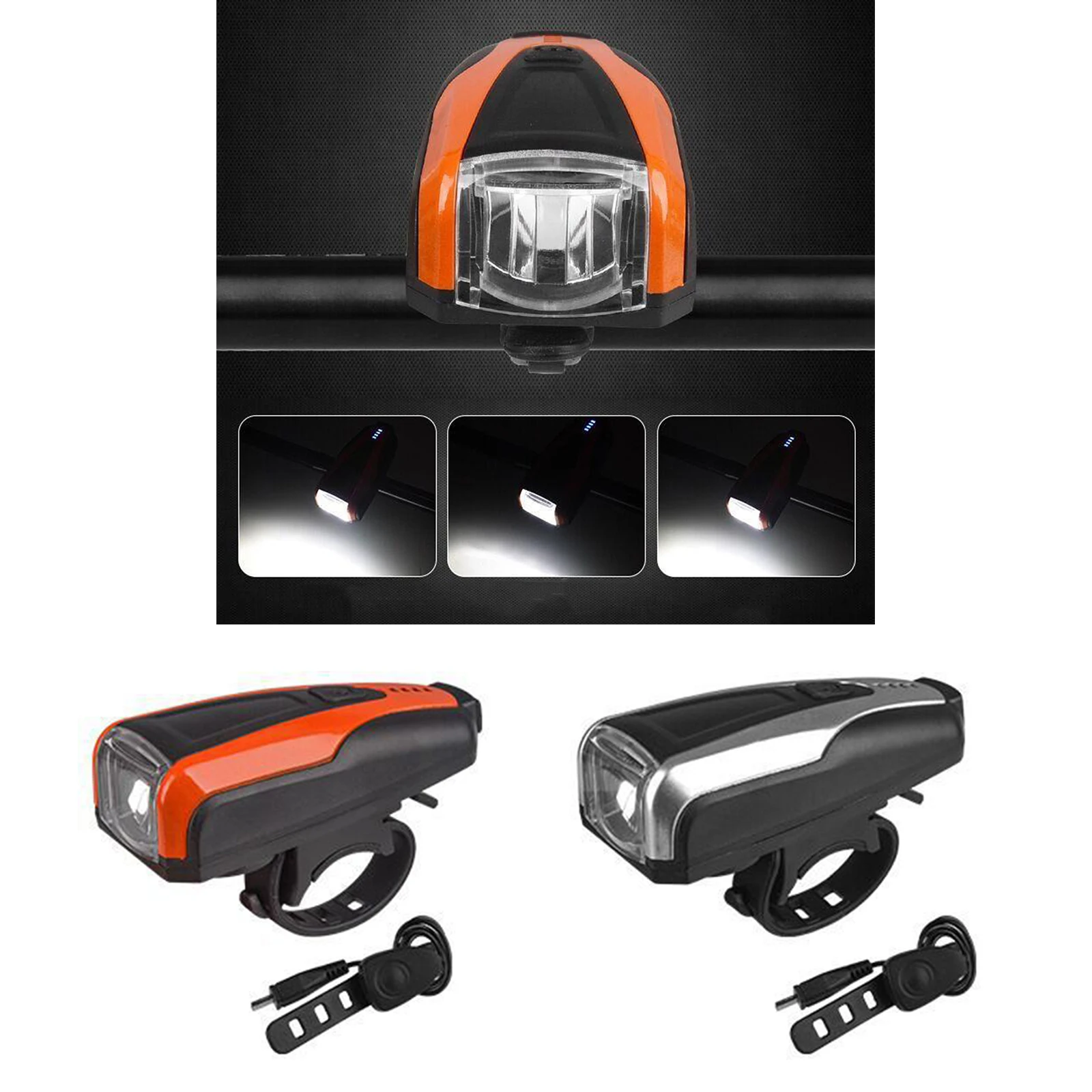 

USB Rechargeable Bike Headlight LED Front Light Lamp Cycling with Horn