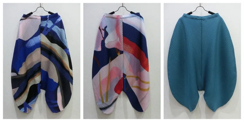 HOT SELLING Miyake fashion  Spring and summer mid waist geometric Unique blooming beauty printed harem pants  IN STOCK