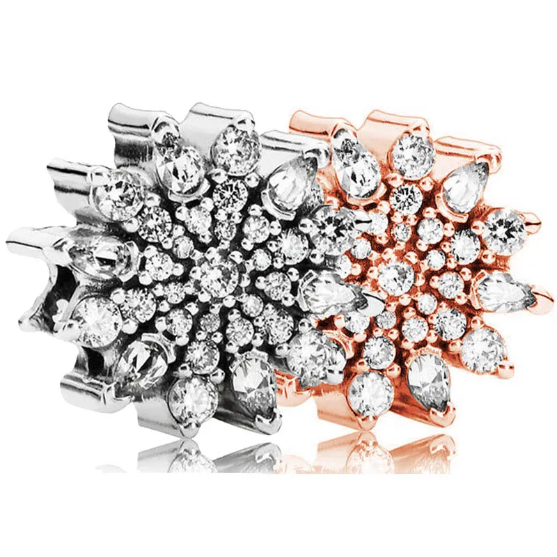 

Original 925 Sterling Silver Charm Rose Gold Pave Ice Bead With Crystal Fit Pandora Bracelet DIY Jewelry