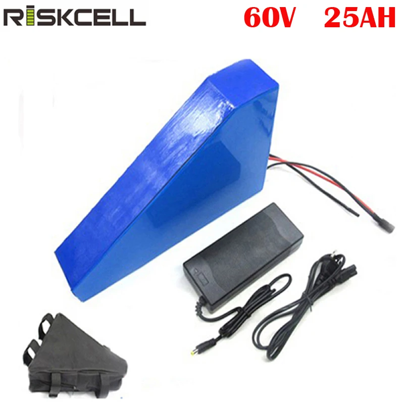 Треугольная модель 60v 3000 w, фара для электровелосипеда в батареи 60 в 25ah ионно-литиевая аккумуляторная батарея с 40A BMS и 2A Зарядное устройство+ сумка