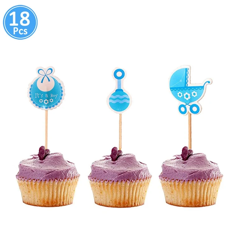 Детский душ торт кекс топперы BabyShower сувениры украшения, товары для вечеринки Его мальчик девочка синий игра слон Oh Baby
