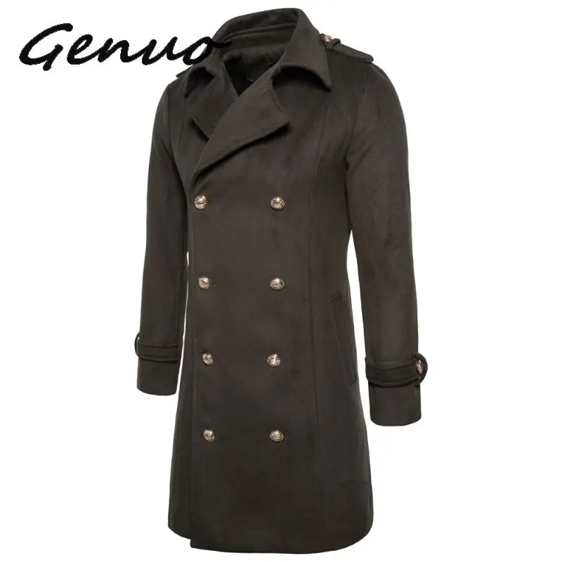 

Europe/US Size Autumn Winter Double Breasted Woolen Coat Men England Style Slim Fit Long Windbreaker Jacket Male Casual Pea Coat