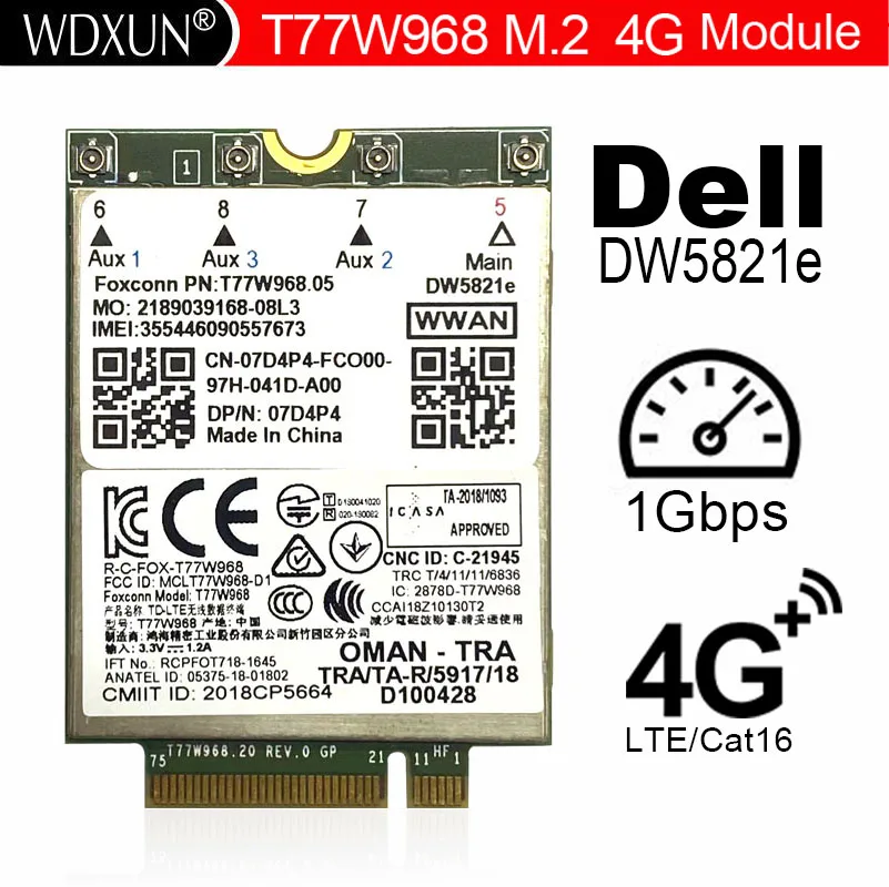 Módulo do Cartão de T77w968 Dw5821e Lte Cat16 Gnss 5g Wwan para a Latitude 5420 5424 7424 Latitude Áspera 74007400 2-em1