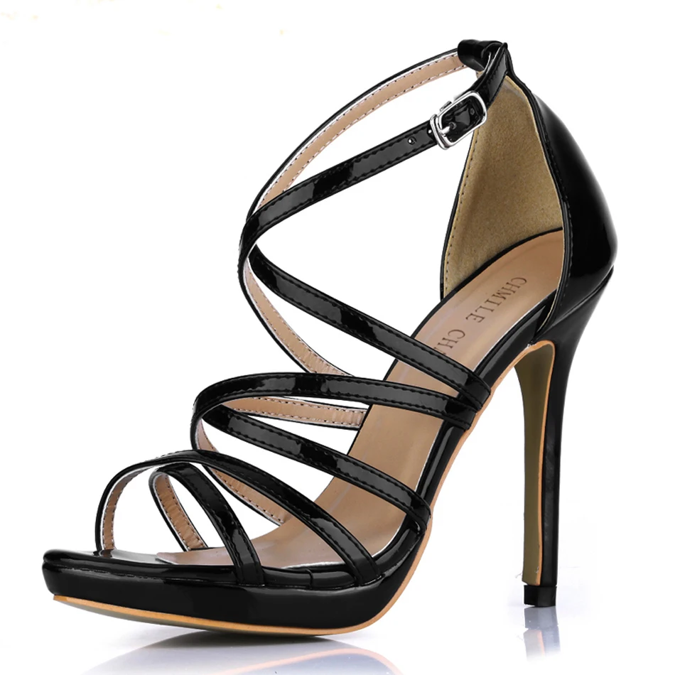 Пикантные лакированные вечерние открытые туфли на шпильках Ремешок щиколотке в