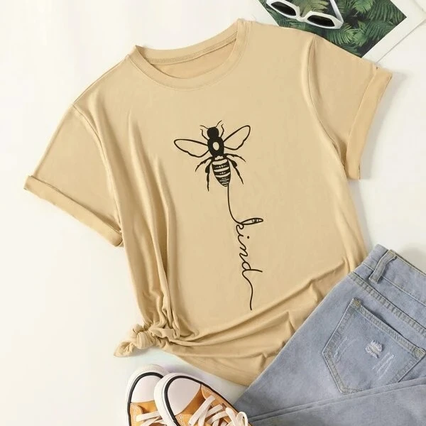 

Футболка VIP HJN с рисунком пчелы, повседневная забавная Винтажная футболка цвета хаки и серого цвета в стиле гранж, женская футболка