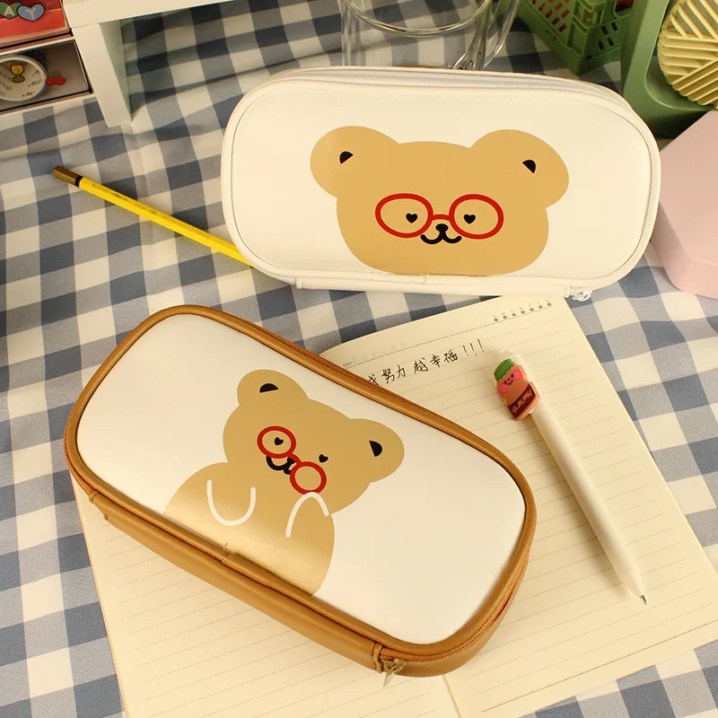 

Ins Kawaii милый медведь большой емкости PU чехол для карандашей канцелярские принадлежности сумка для хранения ручка сумка студенческие канцел...