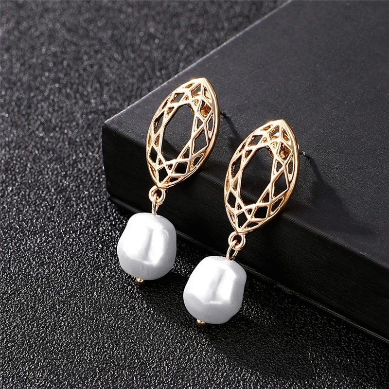 Женские массивные серьги ZA большие жемчужные из медного сплава с золотым и